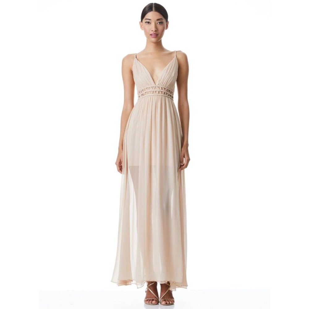 Alice + Olivia Rya Almond Cut Out Silk Maxi Dress 4
